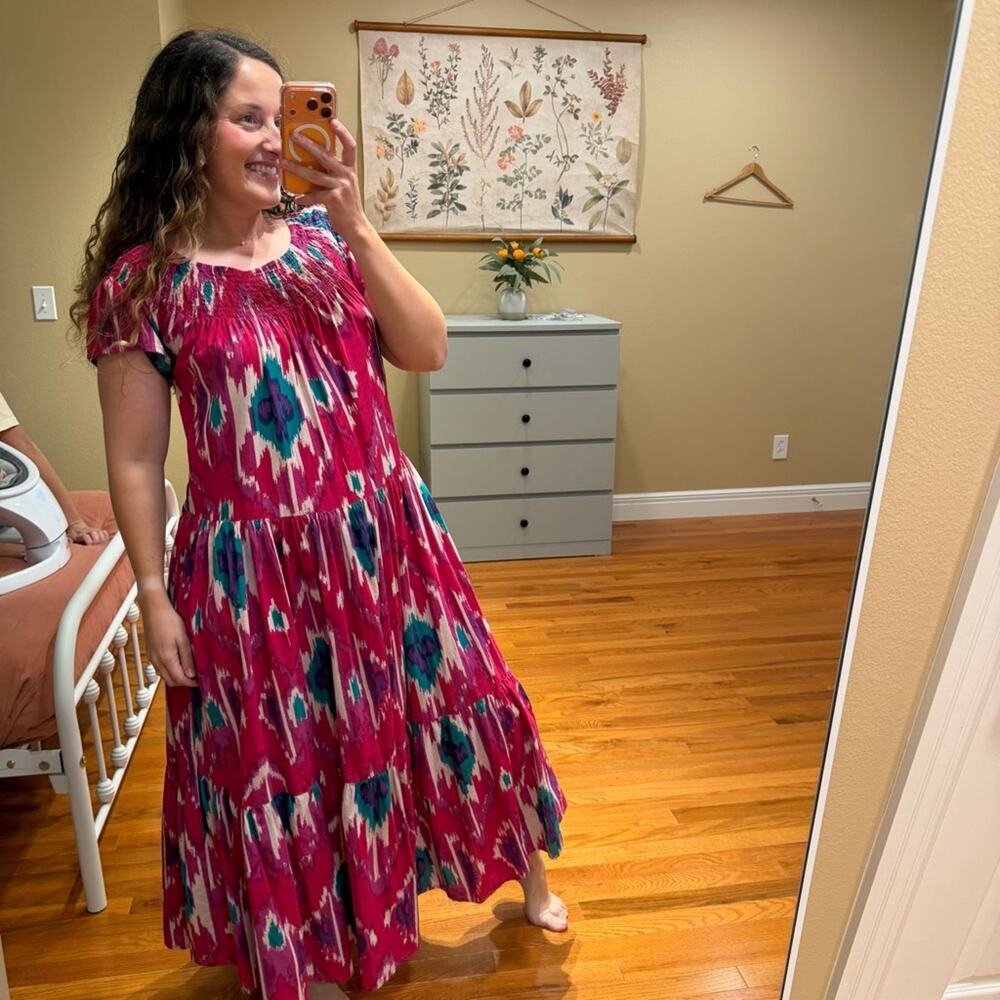 Tuckernuck Guadalupe Pink Blue Cotton Maxi Dress Medium - Picture 2 of 11